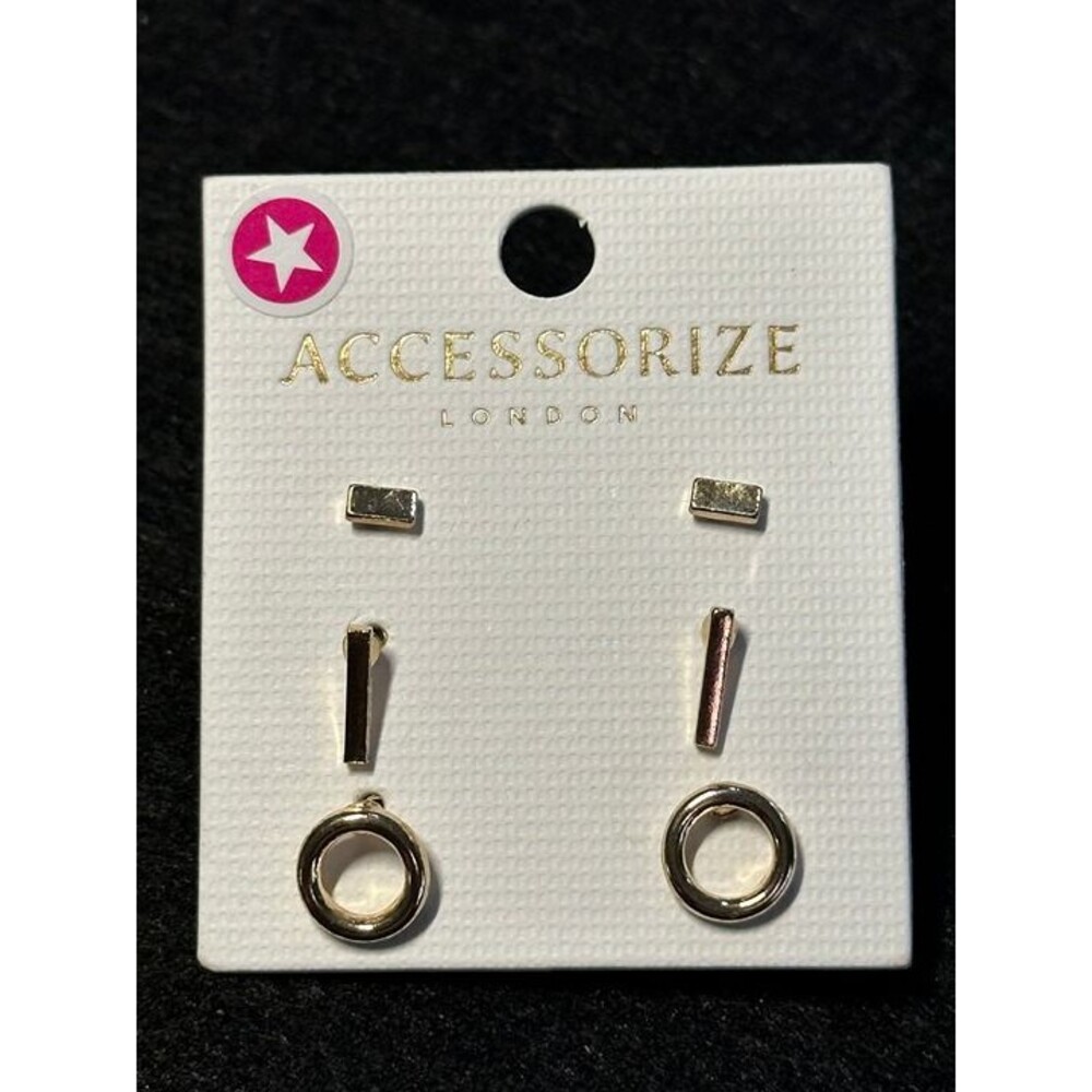 accessorize london 3 pair stud earring set bar hoop silver tone jewelry nwt new
